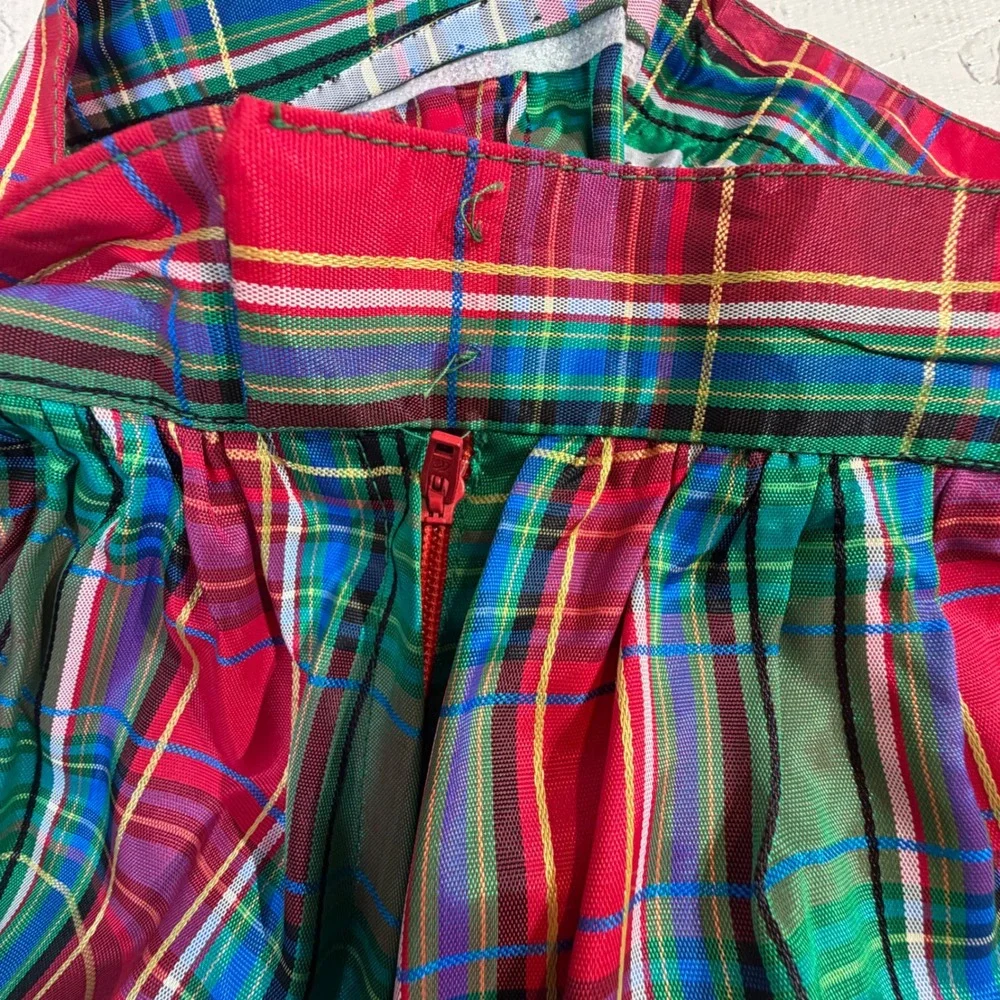 Vintage Taffeta Skirt Maxi Red Green Plaid Full‎ Length High Waisted Holiday